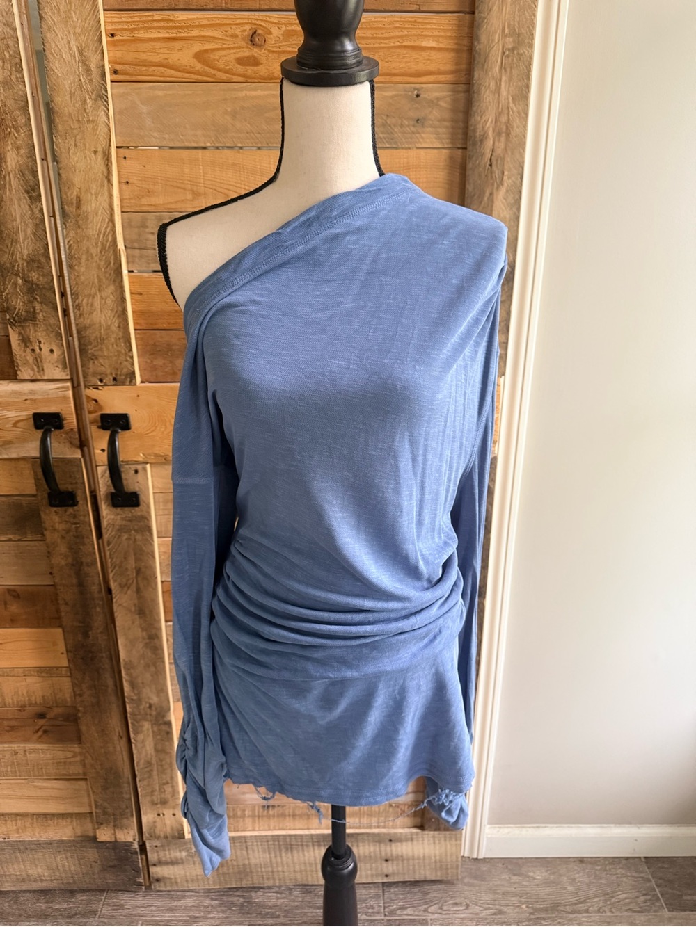 Free People Light Blue Knit Top with Gold Logo Tag